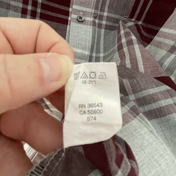 Men’s Van Heusen Burgundy and Gray Plaid Long Sleeve Button Down Shirt Size XL - Picture 12 of 12